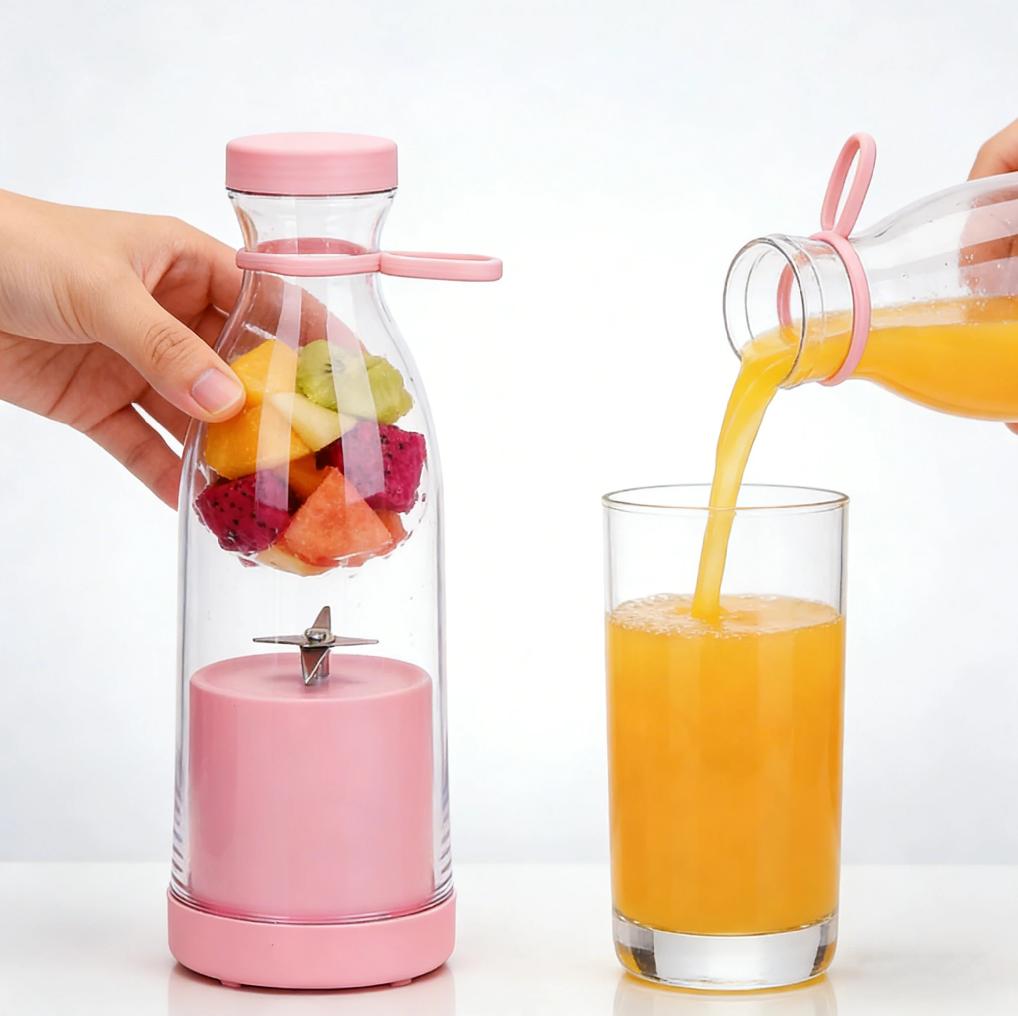 Copo Liquidificador Elétrico em Forma de Garrafa de Vinho 420ml 6 Lâminas USB Mini Liquidificador Portátil para Frutas e Milkshake para Cozinha Viagem ao Ar Livre