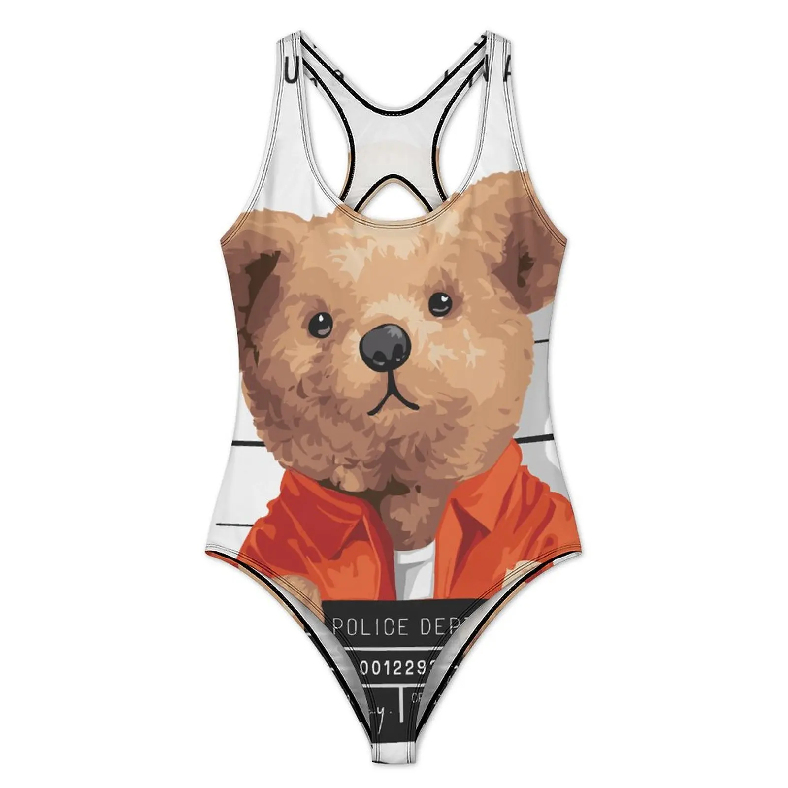 Cartoon Bear Swimsuit Cute Criminal Swimwear One Piece Holiday Pool Design Swimsuits Bathing Suits Woman Push Up Sexy Beach Wear