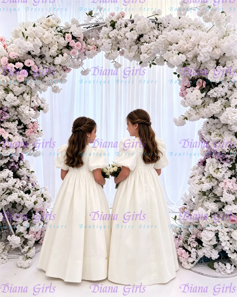 Quality Elegant Baptism White Satin A-Line Fluffy For LIttle Princess Wedding Birthday Party Evening Ball Gowns Customisable