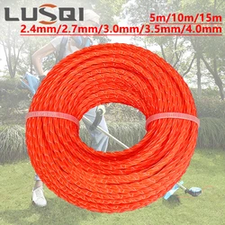 LUSQI 5M/10M/15M*2.4MM/2.7MM/3MM/3.5M/4MM Grass Trimmer Line Orange Nylon Spiral Brush Cutter Rope Lawn Mower Head Accessory