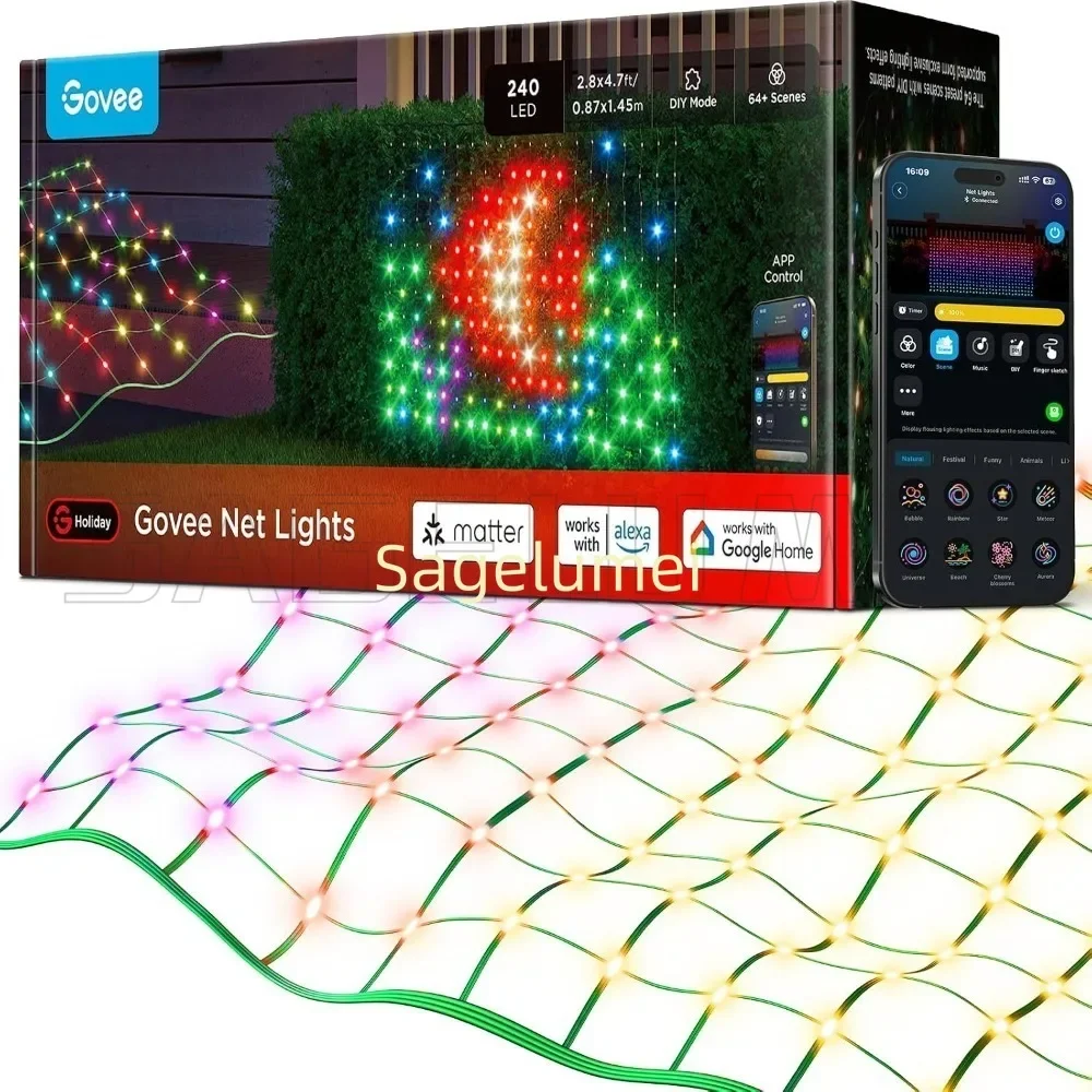 6.4M New 1024LEDs Smart Grid Lights With RGB IC Color, IP65 Waterproof, App DIY Patterns Suitable for Christmas Yard Decorations