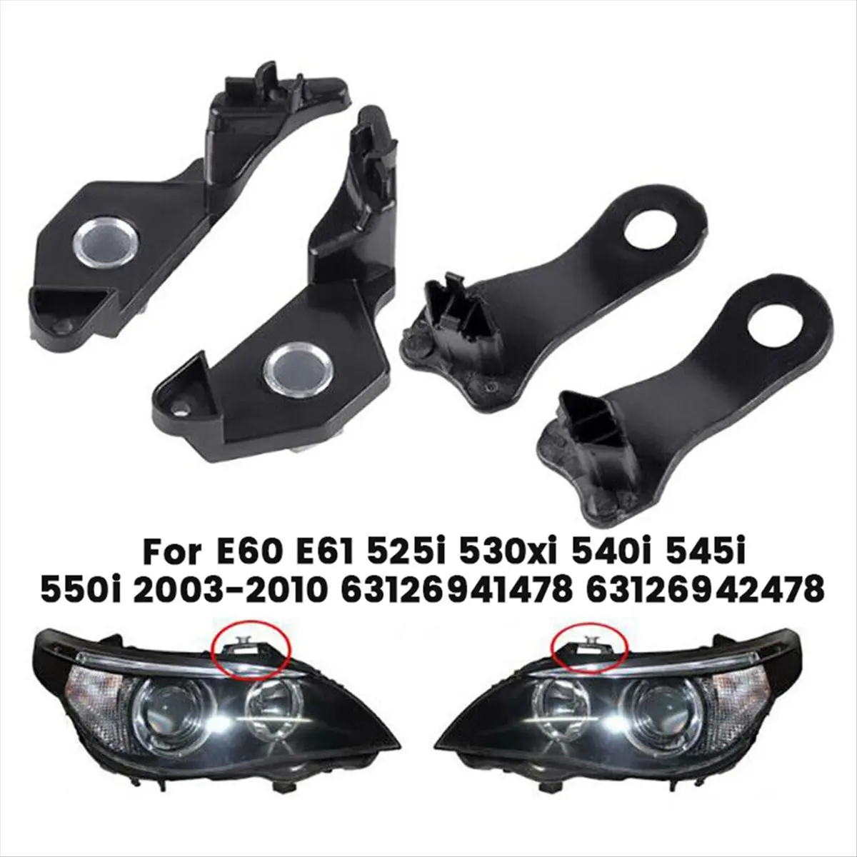 11-1Pair Front Headlight Bracket Repair Kits for BMW E60 E61 525i 530xi 540i 545i 550i 2003-2010 63126941478 63126942478 - view 4