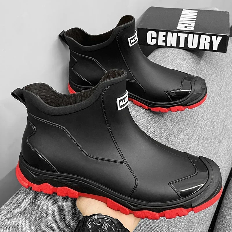 Waterproof Cross-Border Men's Rain Shoes Short Socks Thickened Warm Rubber Work Anti-Slip Fishing Kitchen Rain Boots Zapatillas