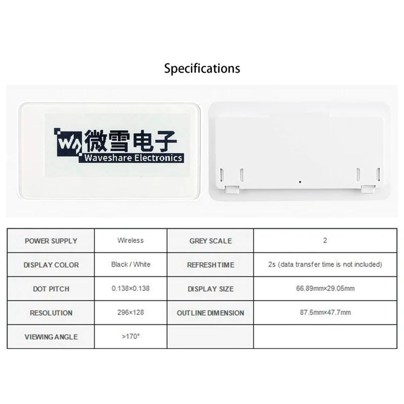 N16R 2.9 Inch Wireless NFC-Powered EPaper Eink E Paper E-Ink Display Screen Module for Mobile Android APP, No Battery