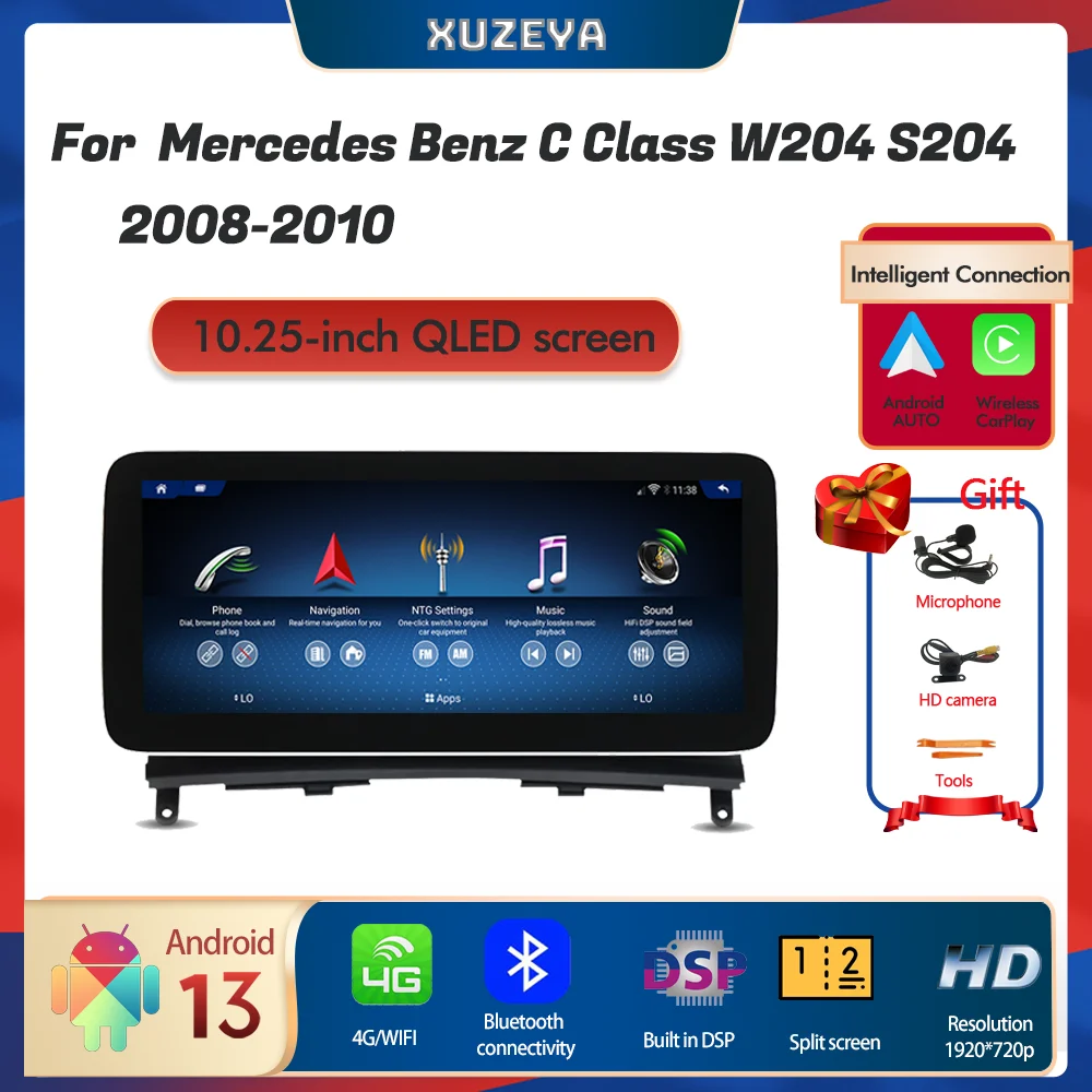 

10.25-inch Android 13 for Mercedes Benz C-Class W204 S204 2008-2010 GPS Carplay 5G Navigation HD360 Image Multimedia Player