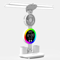 Rechargeable Table Lamp for Study, Desk Lamp Reading Light Led Table Light with Fan, Led Clock Dispaly LED Desk Reading Lamp