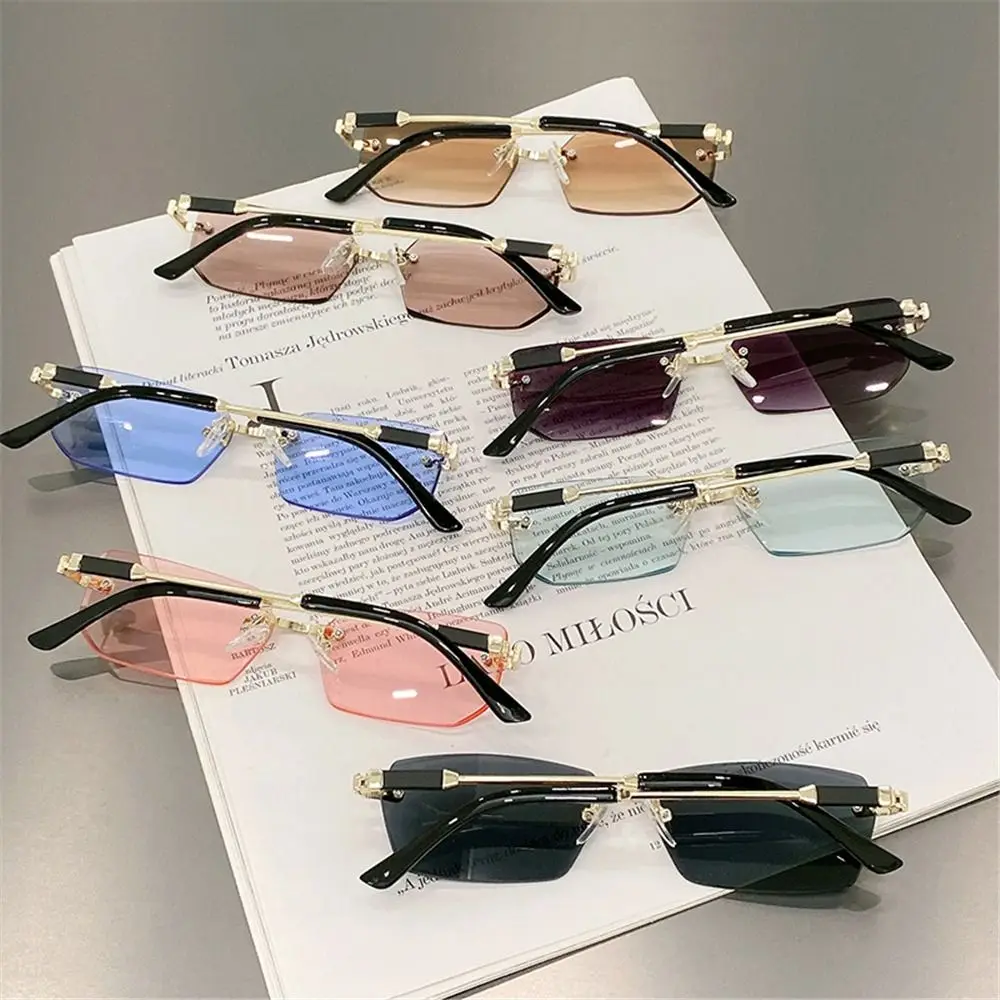 Rimless Sunglasses for Women & Men, Trendy Frameless Rectangle Sun Glasses Retro Shades Fashion Summer Travel UV400 Eyewear