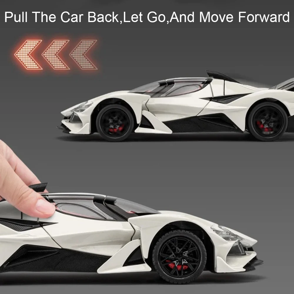 1:24 Eldorado EVO Giocattolo in miniatura Modelli di auto sportive Pressofuso in lega Suono Luce Porte aperte Tirare indietro Auto sportive per i regali dei ragazzi