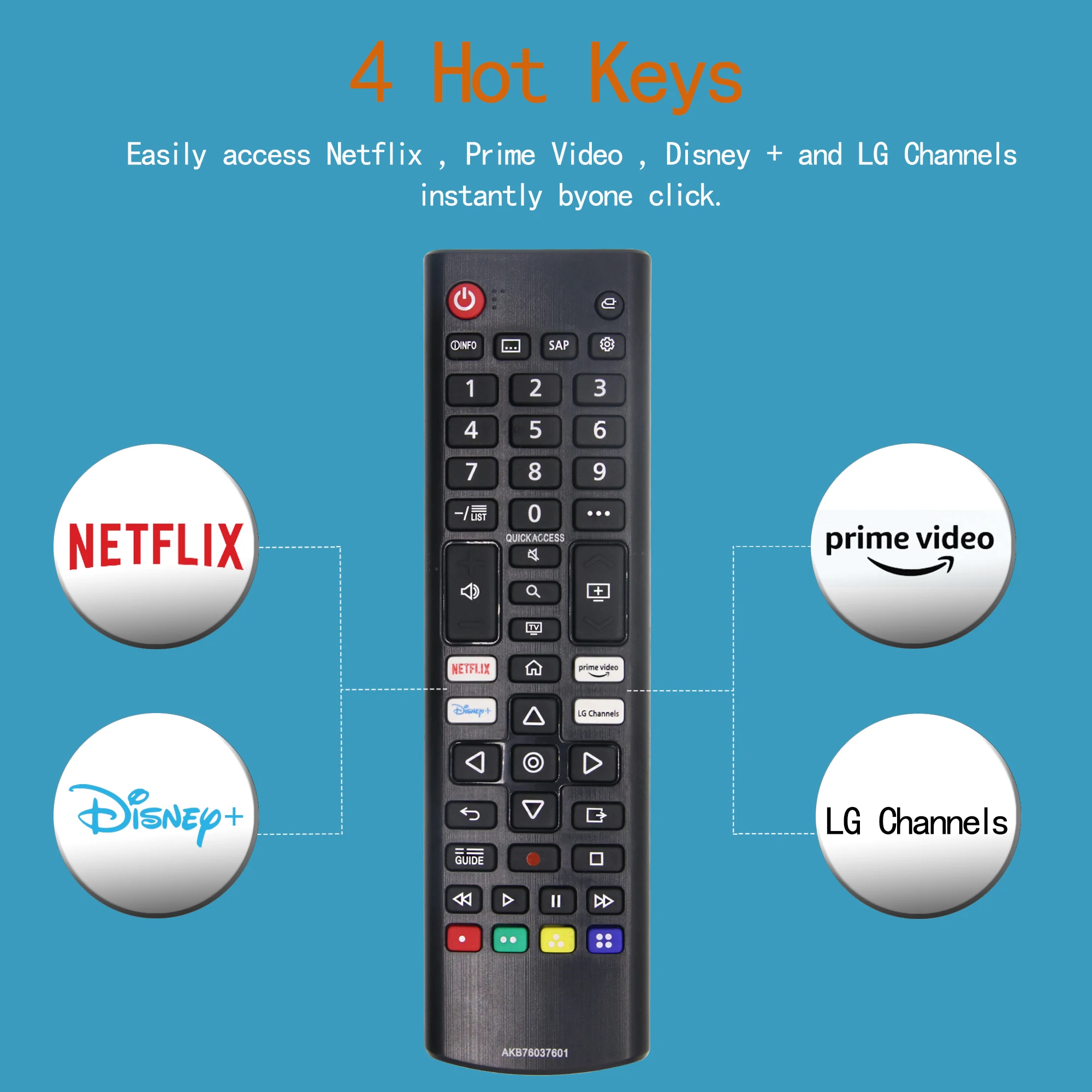 Universal Remote Control AKB76037601 for All Models LG TV LED HD 4K Smart UHD HDTV with Prime-Video Disny Netflx Channel Buttons