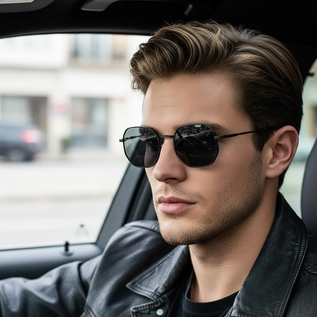 Niche Design Metal Thin Frame Octagonal Sunglasses, Geometric Design & Face Slimming For Trendy Versatile Style 2400