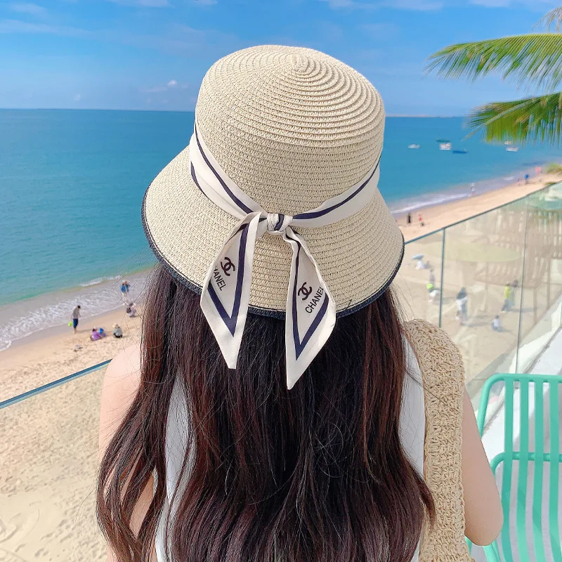 Ladies hat outdoor sunscreen sun hat beach hat large brim floppy straw hat sun hat suitable for summer travel wear