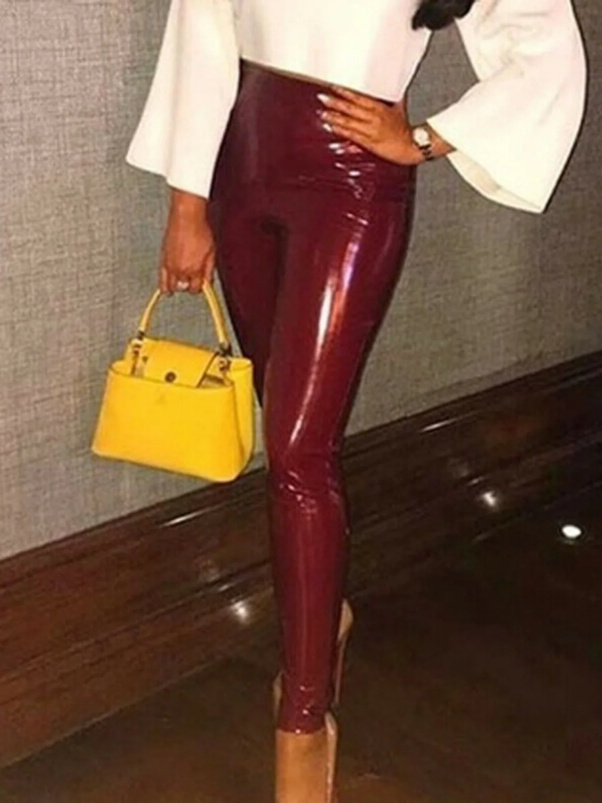 

Яркие цветные облегающие кожаные брюки с высокой талией, уличные длинные брюки, однотонные кожаные узкие брюки для женщин