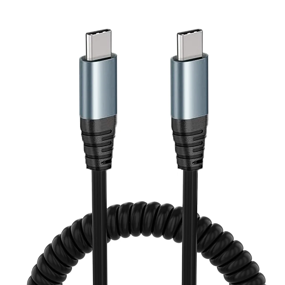 

USB C to C 20Gbps Data Cable 0.5m-1m Retractable Curly Type-C 100W Charger Fast Charging Spring Cord for Car Tablet Mobile Phone