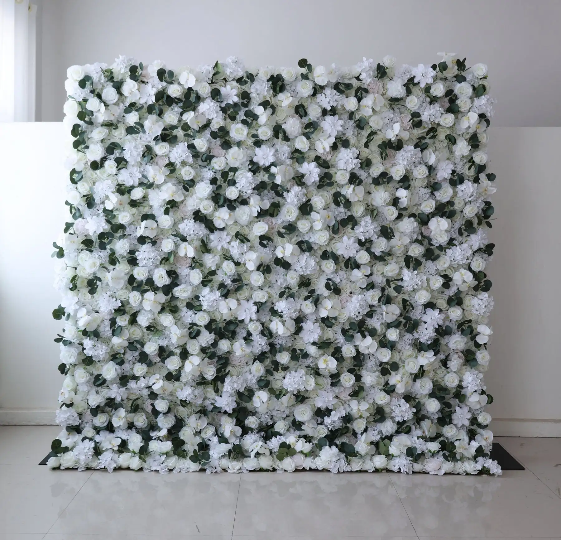 

Royal Series Deluxe Edition White Rose Green Eucalyptus 3D Mixed cloth Flower Wall Wedding Backdrop Event Party Decoration Props