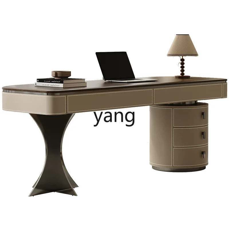 

LH modern retro style desk home writing desk high-end walnut veneer computer desk