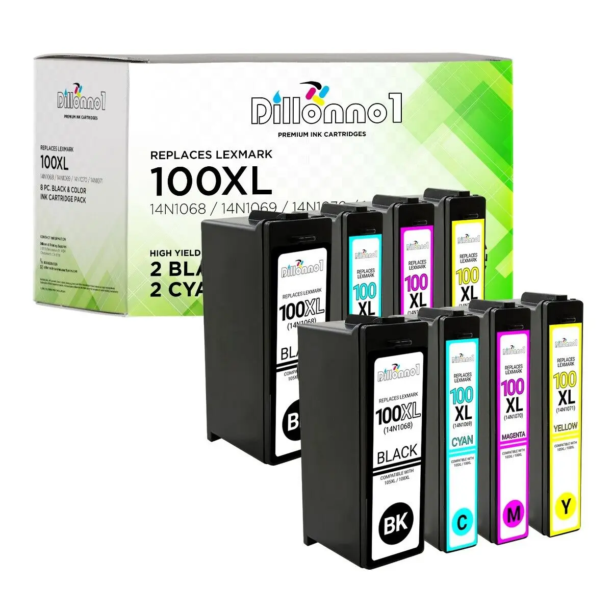 8pk para cartuchos lexmark # 100xl caber pro202 pro205 pro206 pro207 pro701 pro702