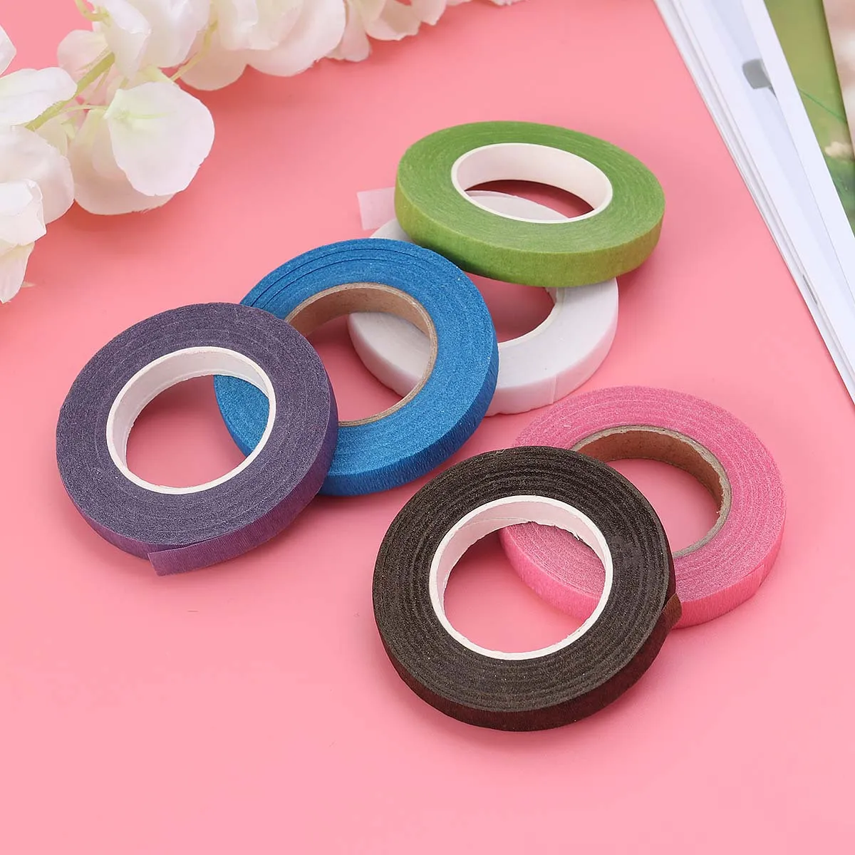 6 Gulungan Pita Bunga 30 Yard Pita Bunga Berwarna-warni untuk Pembungkus Batang Buket DIY, Hadiah, Scrapbooking, Pengaturan Bunga