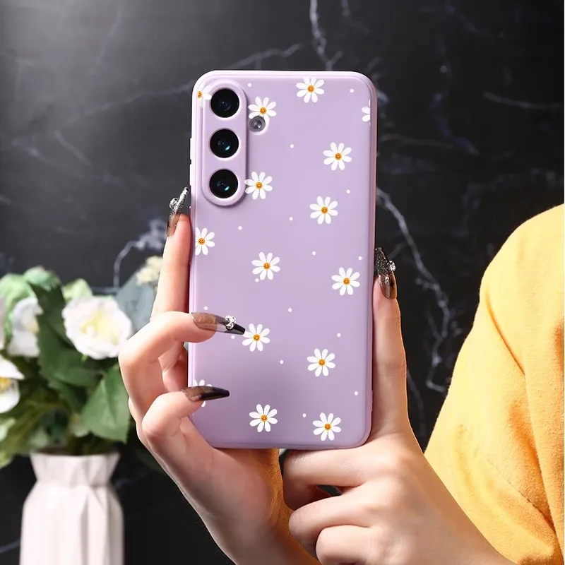 Purple Daisy Print Soft TPU Phone Case For Samsung Galaxy A73 A72 A71 A70 A56 A555 A54 A53 A52 A51 A50 Shockproof Matte Cover