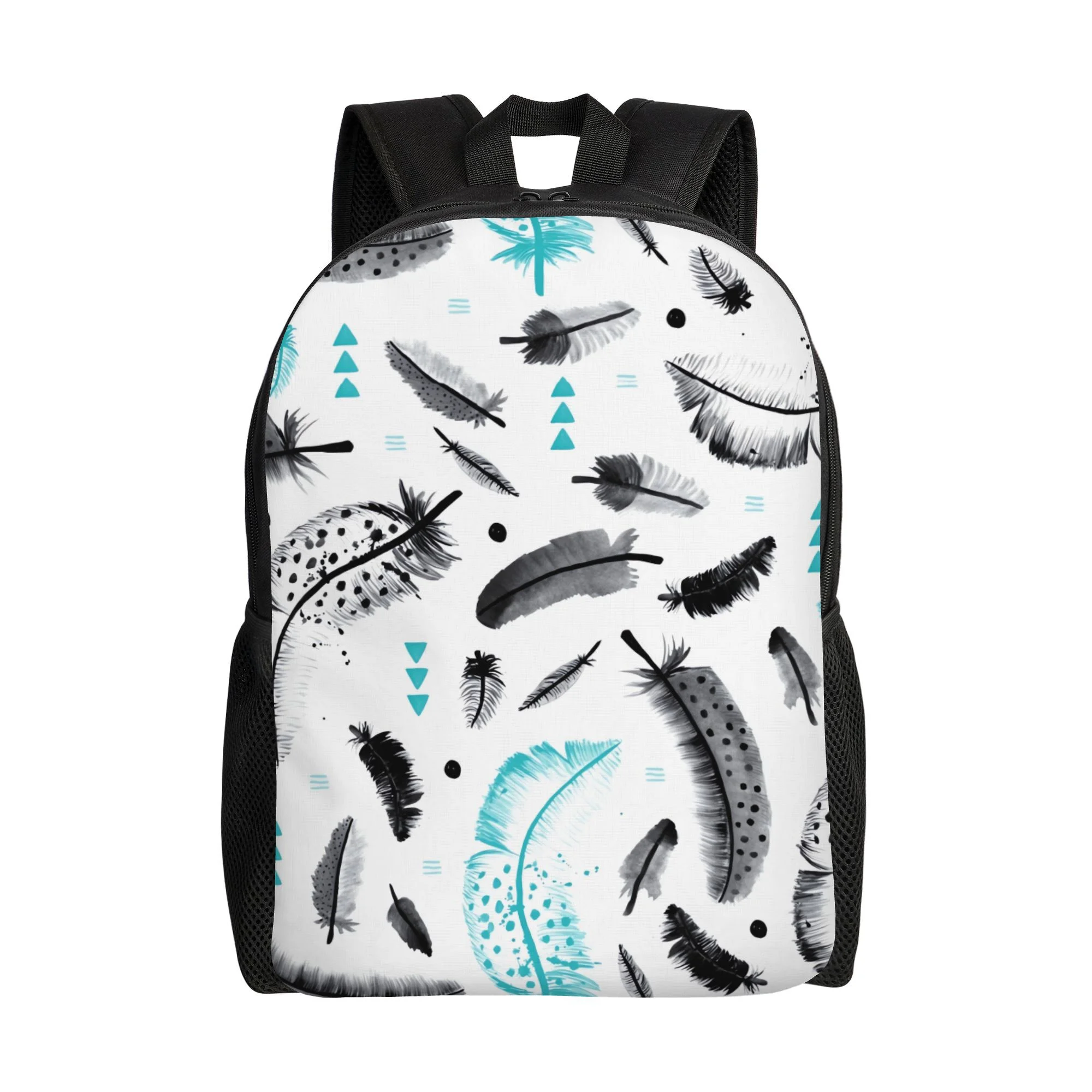 Mochila Ligera con Estampado de Acuarela Bohemia en Turquesa y Blanco - Diseño de una Sola Bolsa para la Universidad y Viajes