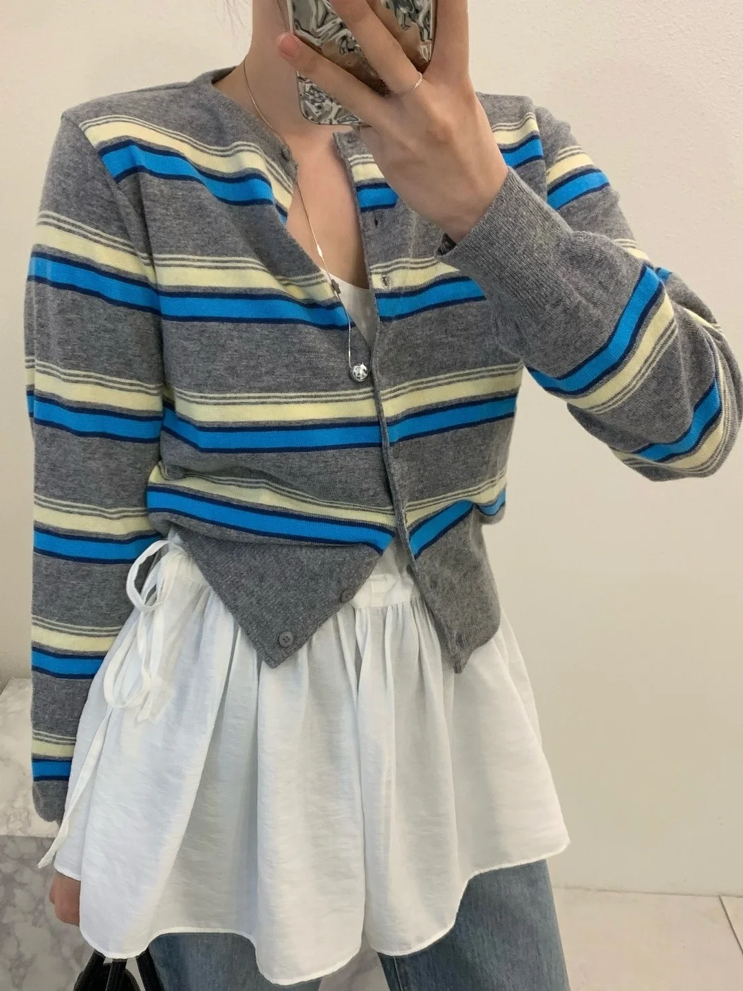 

Retro Striped Knitted Open Cardigan Women's Faionable Spring Slimming Long Sve round Ne Versatile Outerwear