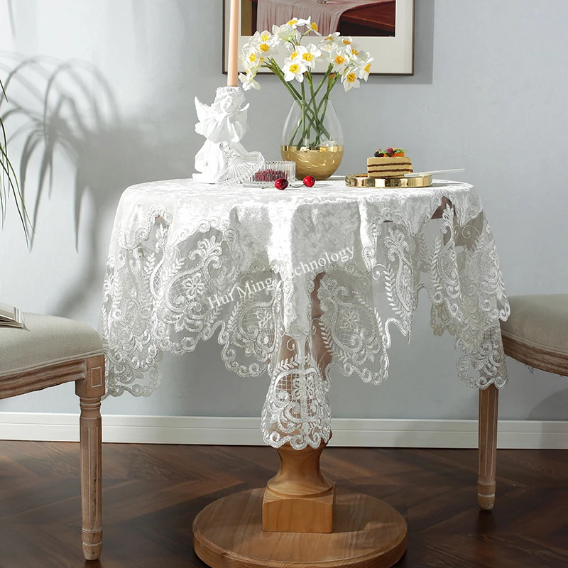 White Table Cloth Round Table Golden Velvet Square Table Cover Dining Table Cloths Embroidery Lace House Towel Cover Dust Cover