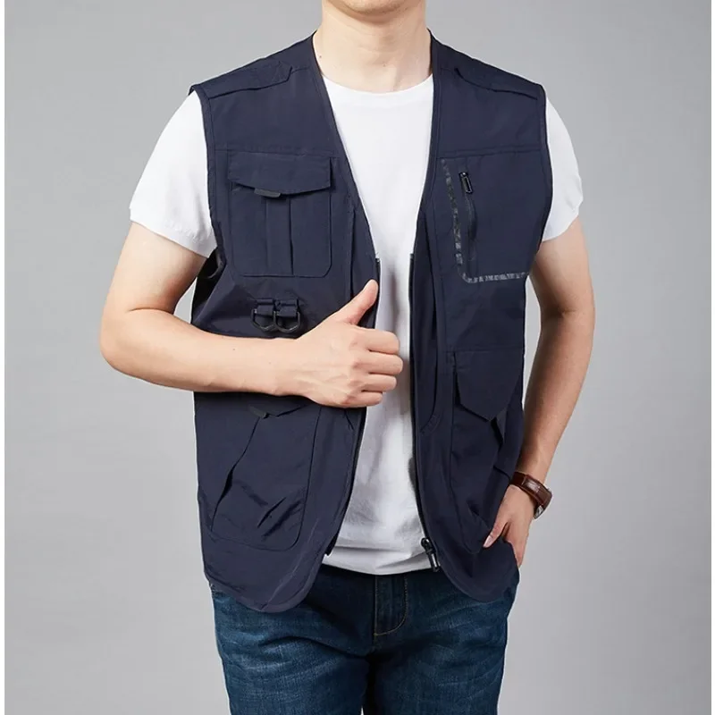 Multi-pocket Fishing Vests Professional Windbreaker Men\'s Waterproof Coat Vest Work Sleeveless Jacket Mens Clothing MAN Golf Zip