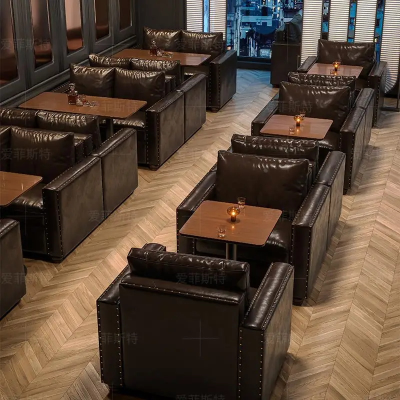 LMM retro bar sofa card seat western restaurant cafe table and chair combination