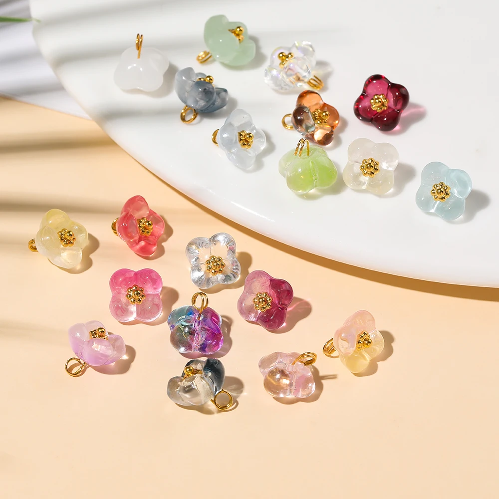 5Pcs/lot Colored Glaze Flower Charms Jewelry Making Earrings Beads Keychain Necklace DIY Bracelet Cratfs Findings