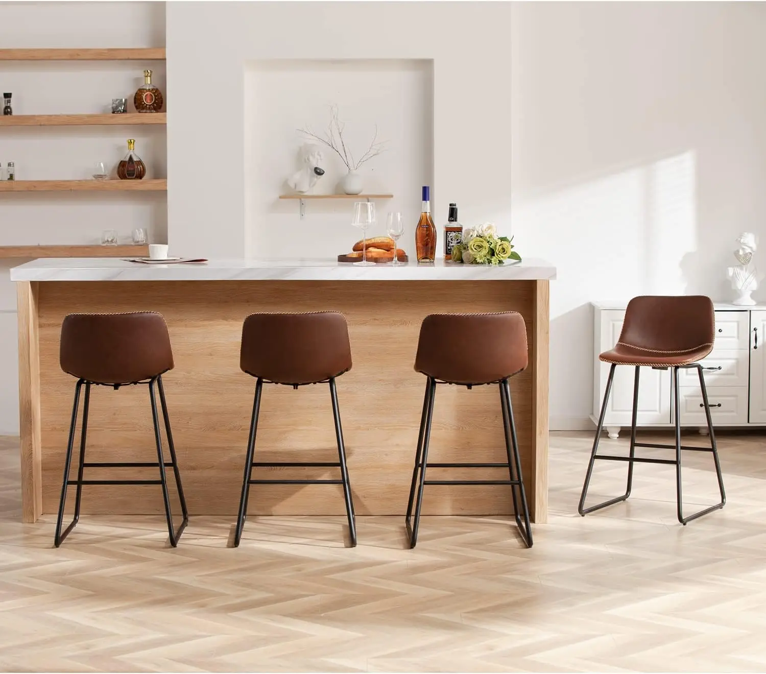 

HeuGah Bar Stools Set of 4,Faux Leather Counter Height Bar Stools,26" Bar Chairs with Back,Modern Counter Stool for Kitchen