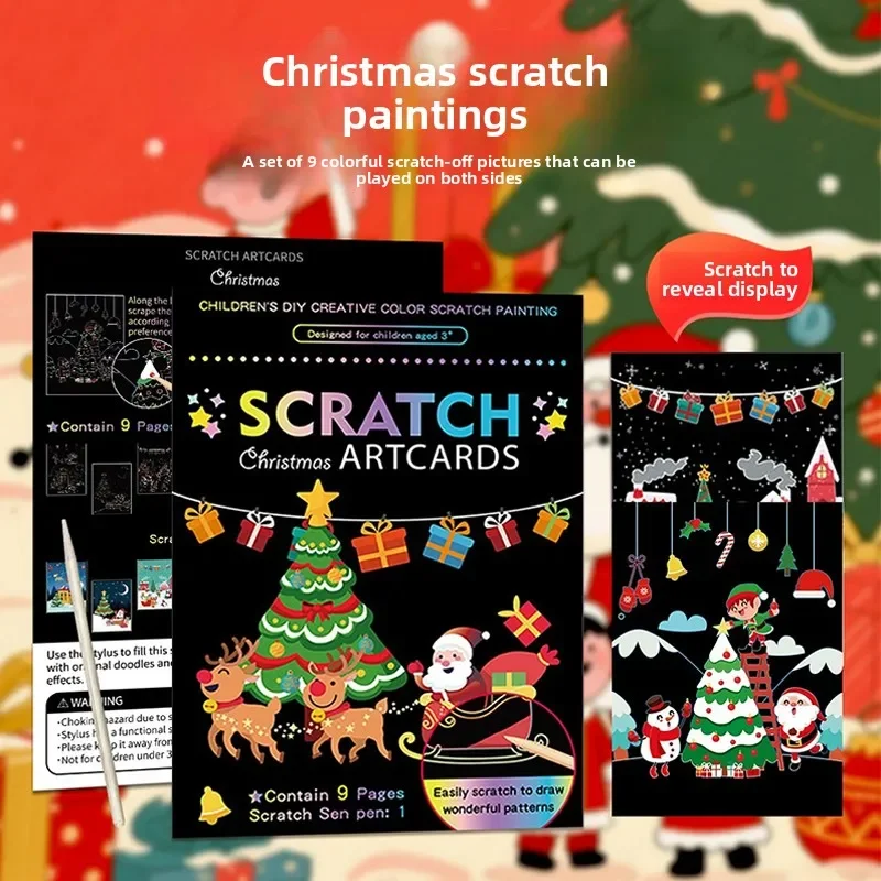 9 قطعة/المجموعة ماجيك قوس قزح اللون خدش الفن اللوحة ورقة بطاقة كيت الكرتون الحيوان لوحة الرسم الرسم اللعب DIY لعبة تعليمية #3