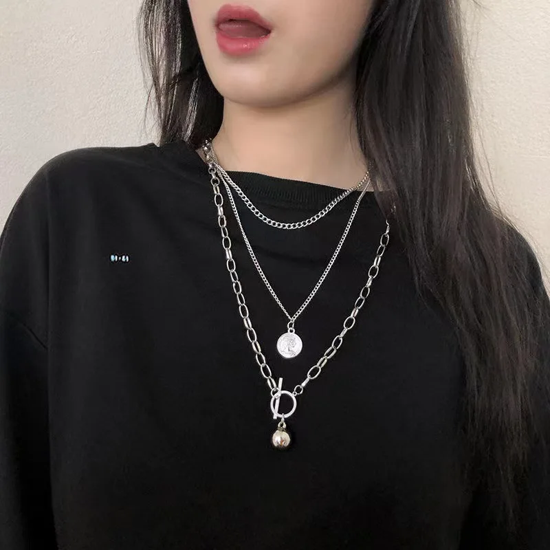Y2K Fashion Metal Bear Rabbit Cross Pendant Necklace For Women Unisex Trendy Triple Layered Choker Chain Casual Accessories Gift