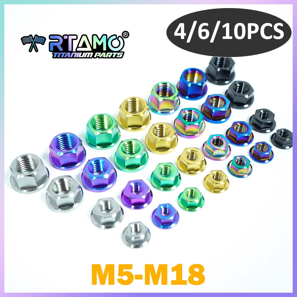 

RTAMO Titanium Nut M5 M6 M8 M10 M12 M14 M16 M18 Whole Sale 4/6/10 Pieces for Motorcycle Bike Car Modified