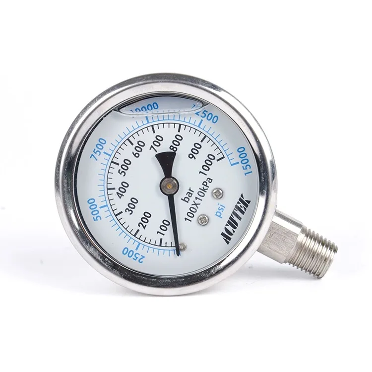 

High Pressure SS304 Pressure Gauge 1000bar 100mpa NPT1/4 Shock-absorbing Liquid Filled Screw Type Fuel Pressure Gauge