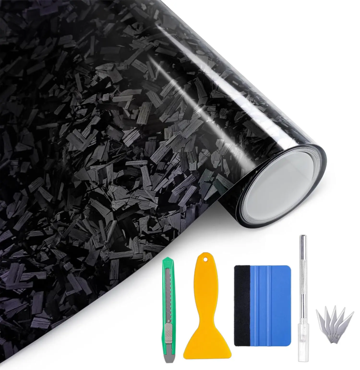 

High Gloss Forged Carbon Fiber Vinyl Wrap Film 1ft x 10ft With Air Release Channel And Installation Tools For Cars Motorcycles