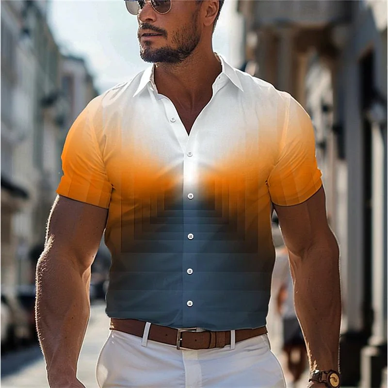 Men's shirt summer clothing gradient design pattern 3D printed shirt short sleeved shirt loose casual comfortable Hawaiian shirt