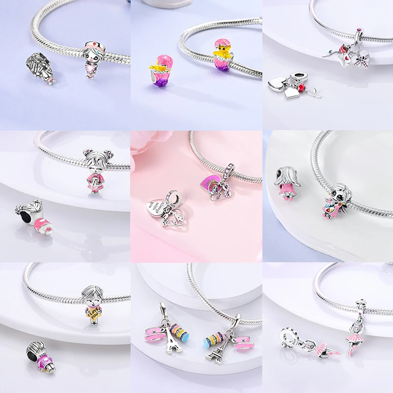 2026 Neuer Rosa Charm aus 925 Sterling Silber, Herz-Schleife-Parfüm-Rosen-Perlenanhänger, passend für europäische Armbänder, DIY, romantisches Geschenk für Frauen – Detail 4