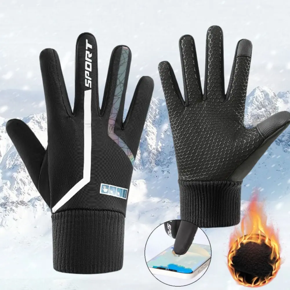 Fashion Windproof Plush Gloves Winter Warm Waterproof Snow Gloves Touch Screen Thickened Snowboard Ski Gloves