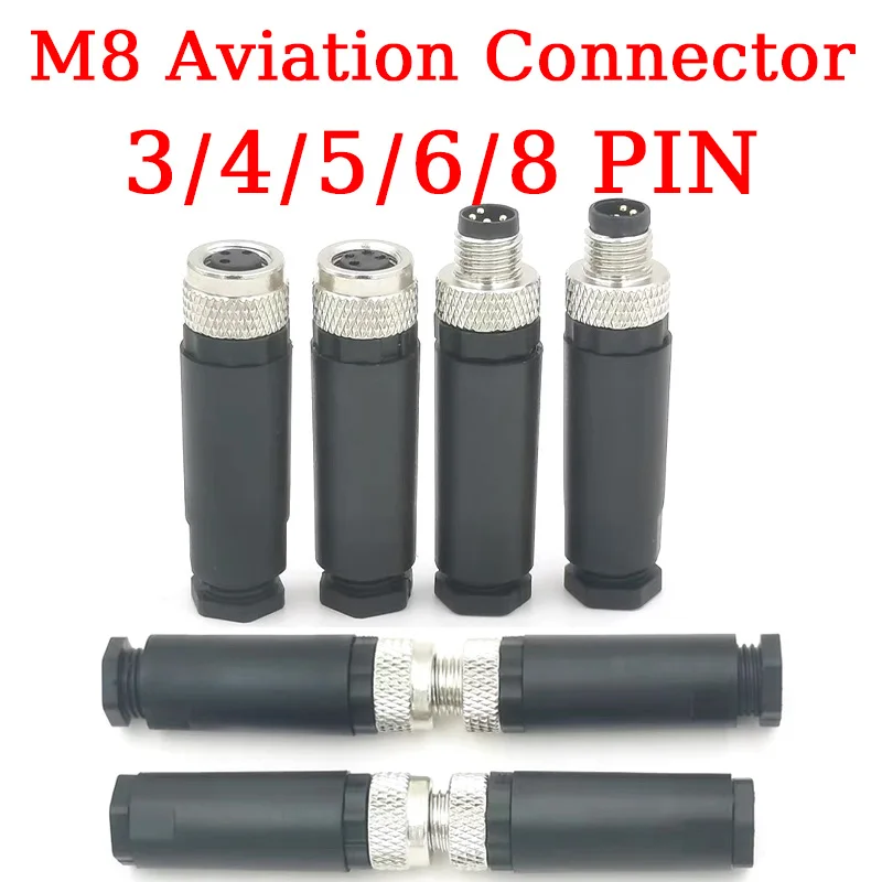 

5/20/100Pcs M8 3/4/5/6/8 Pin Straight Head Waterproof Aviation Plug Socket Male Female Sensor Proximity Switch Cable Connector