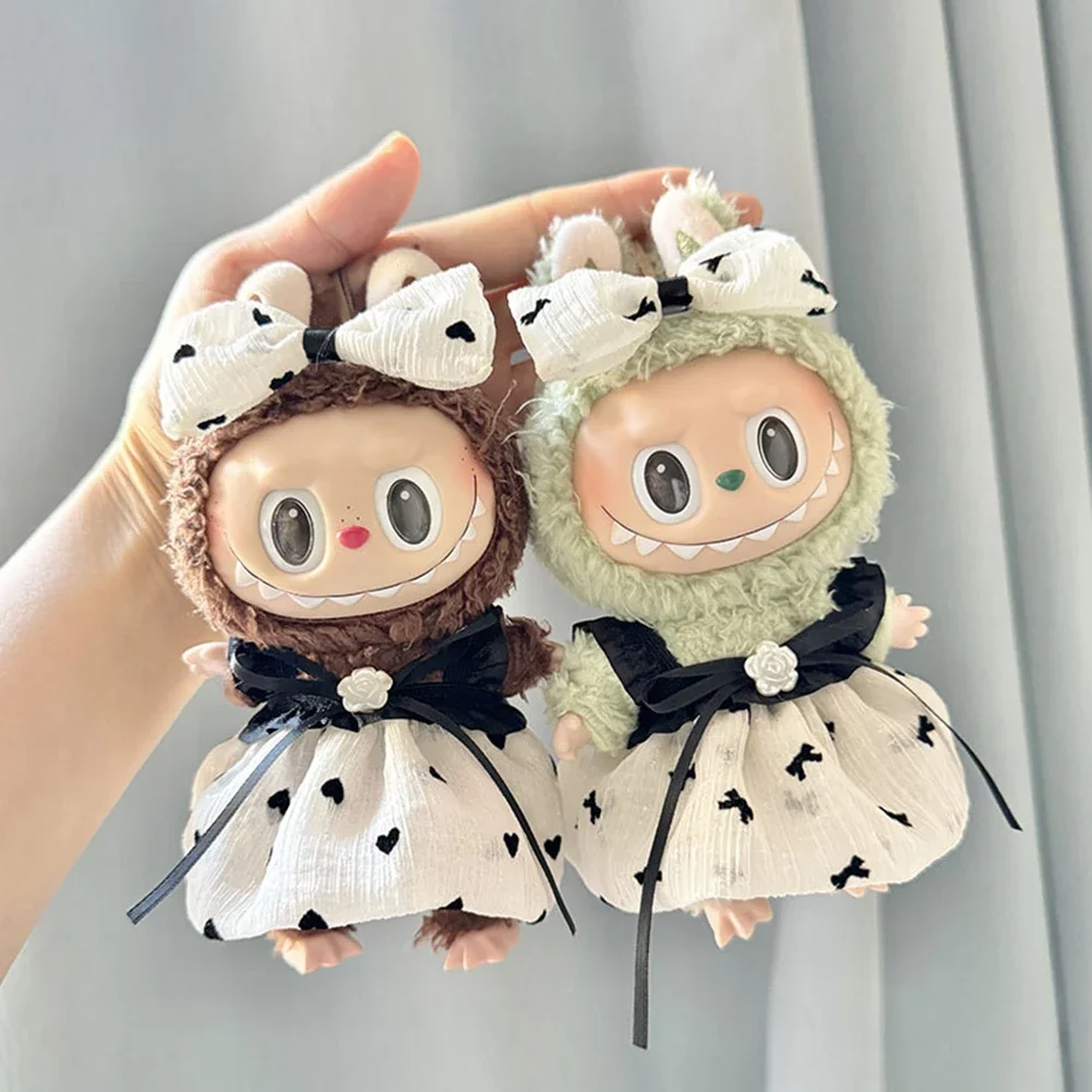 Clothes 15CM for Labubu Doll Butterfly Heart Pattern Dress Mini Fashion Keychain Doll Clothes Cute Dolls Decoration Accessories