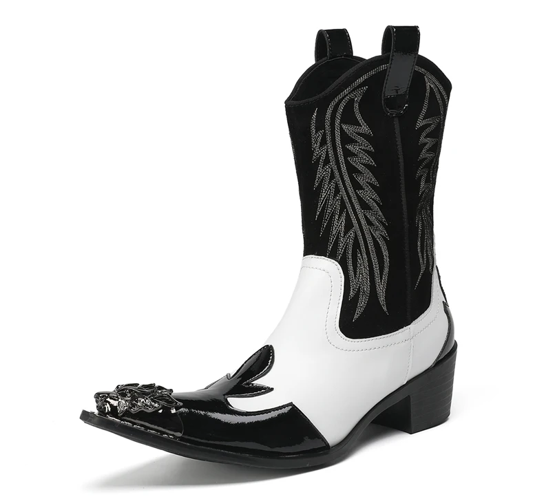 Mode Spitz Männlichen Stiefeletten Plus Größe Party Schuhe Stickerei Cowboy Stiefel Aus Echtem Leder Männer Motorrad Kurze Stiefel – Detail 26