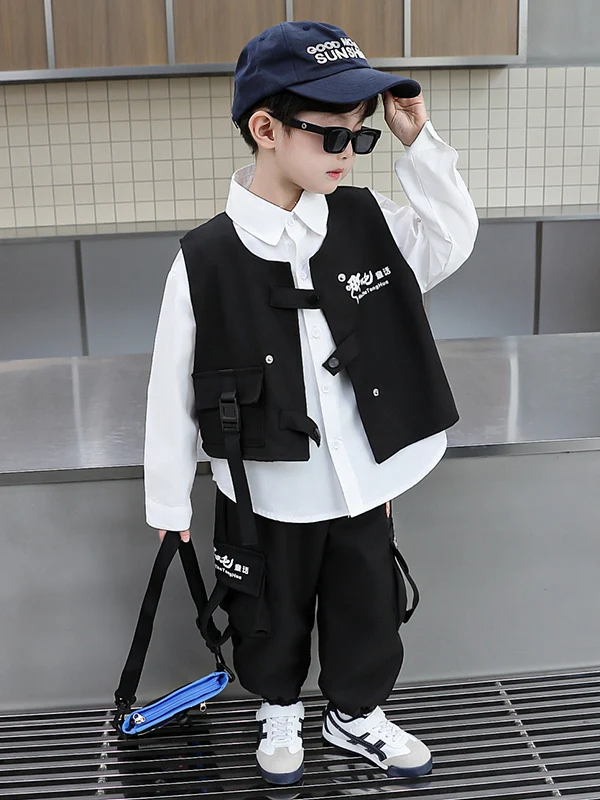 

Костюм для мальчиков Cool Street: осенний спортивный комплект с длинным жилетом и брюками для детей среднего и младшего возраста, подростков, повседневная спортивная одежда