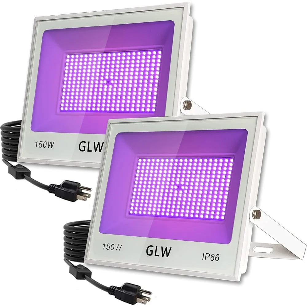 

150W LED Black Light 2 Pack, IP66 Waterproof, Blacklight Flood Light with Plug and Switch for Glow in The Dark Party, Glow Party