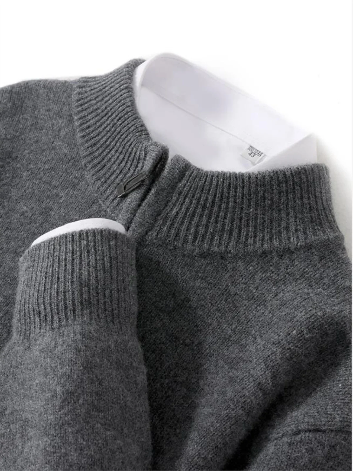 

Thiened двойной шерстяной вязаный свитер с высокой молнией Long Sve, мужской базовый слой, свободный крой, осенне-зимний пуловер