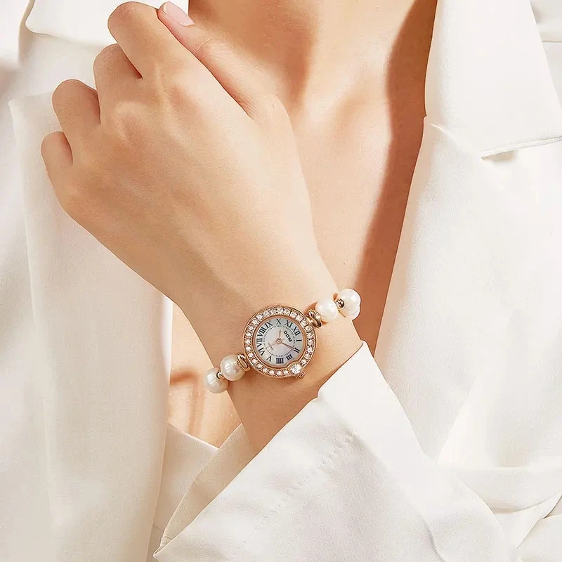 DOM 1565 쿼츠 시계 여성용 다이아몬드 라운드 황금 팔찌 시계, 럭셔리 패션 포인터 손목시계, 숙녀 시계, 생일 선물