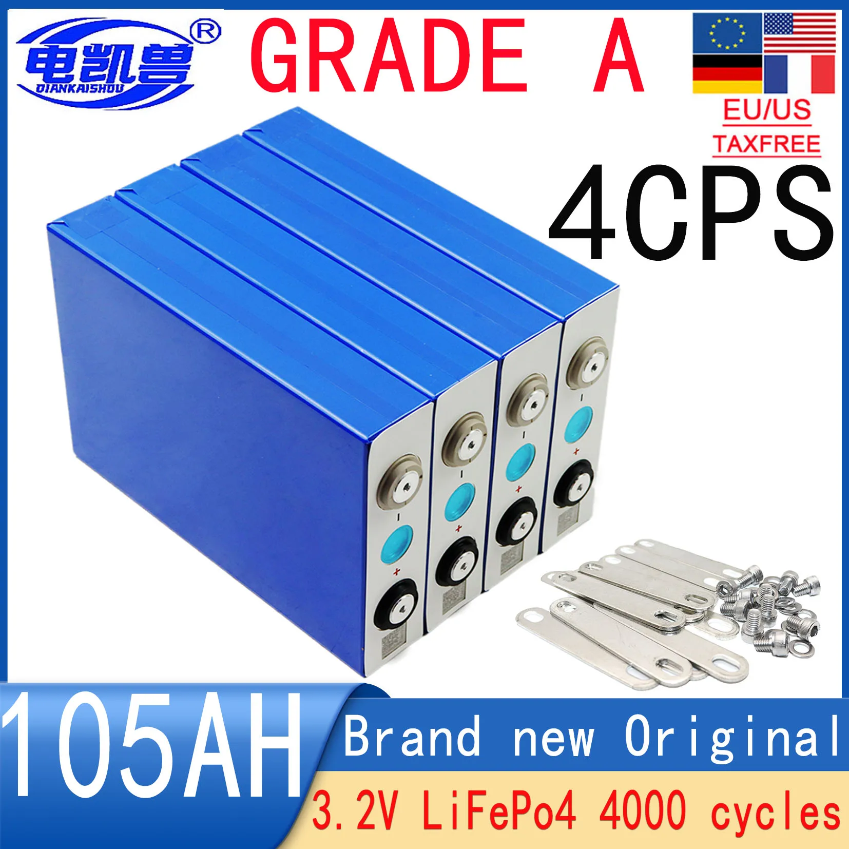 

Original 3.2V 105Ah LiFePO4 battery DIY12V 24V 48V suitable for RV golf car, car, boat, home energy storage battery 4000 cycles