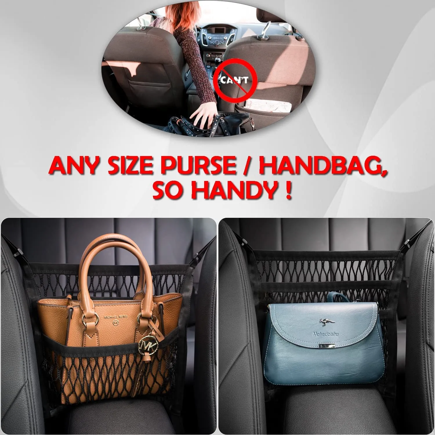 Car Mesh Organizer, Seat Back Net Bag, Barrier of Backseat Pet Kids, Cargo Tissue Purse Holder, Driver Storage Netting Pouch