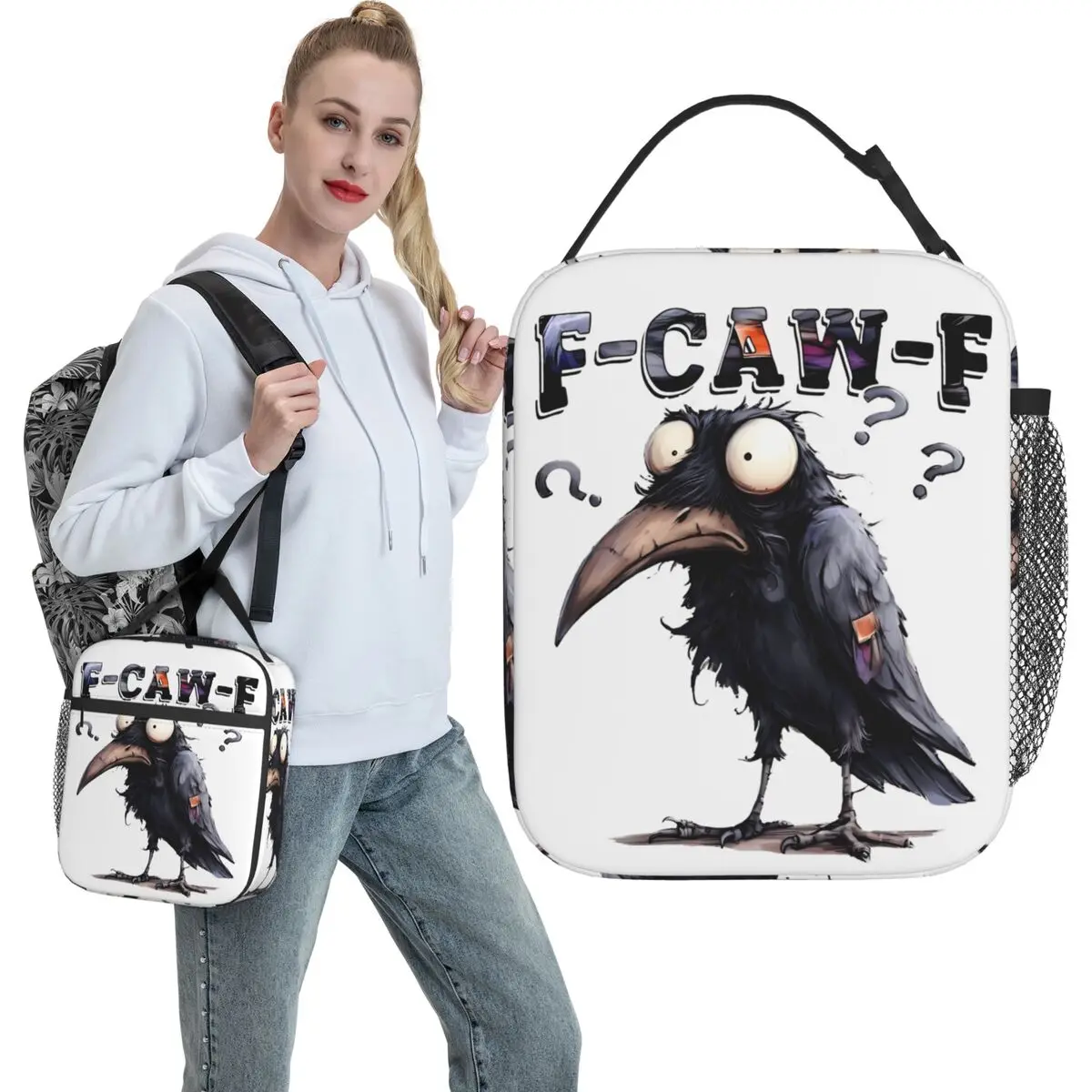 

Забавная сумка для обеда F-Caw-F Crow Meme, забавная коробка для обеда для взрослых, школы, портативная сумка-холодильник, водонепроницаемая термосумка с принтом