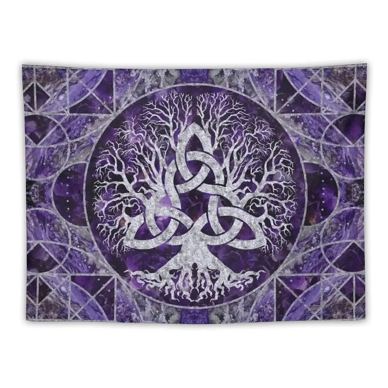 Tree of life with Triquetra Amethyst and silver Tapestry Room Decorations Aesthetic Mushroom Tapestry