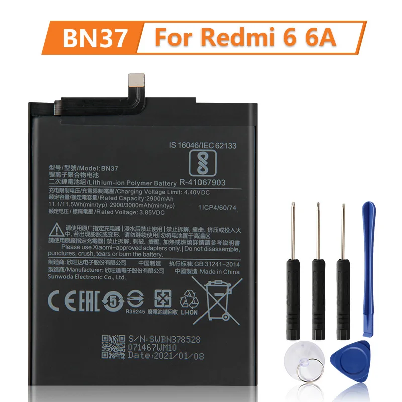 

Replacement Battery BN37 For Xiaomi Mi Redmi6 Redmi 6 Redrice 6A 3000mAh