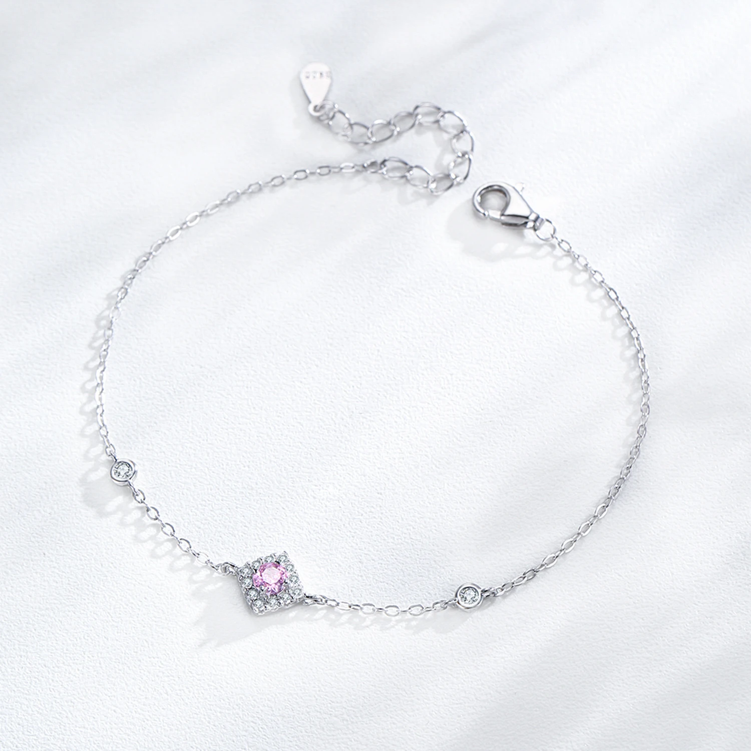 Ailmay bracciale a catena in argento Sterling 925 con zirconi rosa dolce per abbigliamento da donna per tutti i giorni, vacanze e appuntamenti,